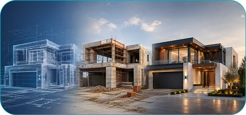 Etapas de uma casa, do projeto à construção e finalização, com automação residencial planejada